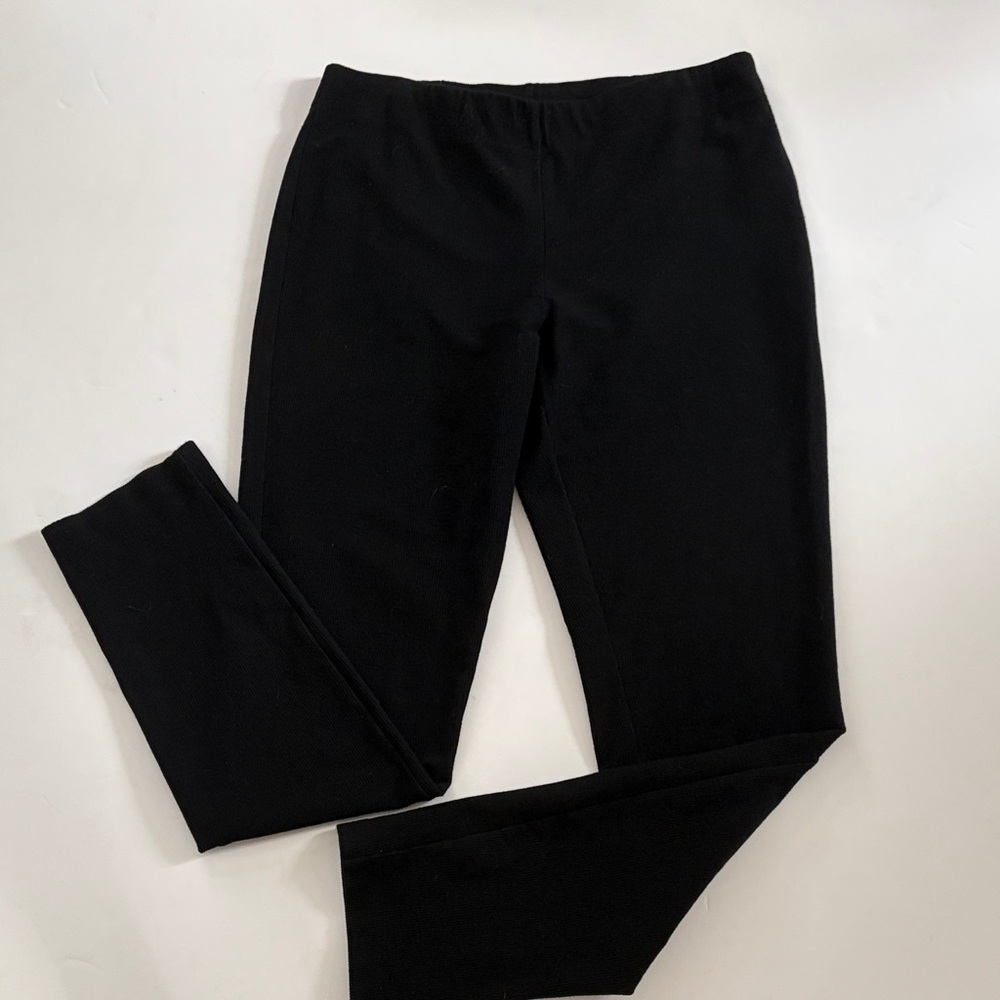 Eileen Fisher Classic Black Ribbed Knit Straight Leg Slim Pants